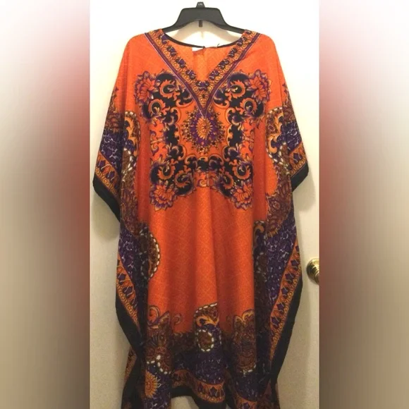 Vibrant Orange, White ,Black and Purple Kaftan - Picture 2 of 9